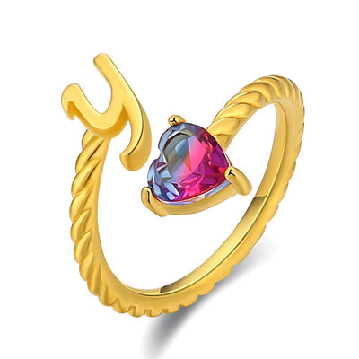 Adjustable Initial Ring "Mermaid Tail"